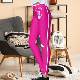 Personalisiertes Katzen-Haustier-Hot-Pink-Weiß-Str Leggings