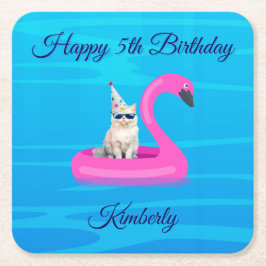 Personalisiertes Katzen-Schwimmreifen Rechteckiger Pappuntersetzer