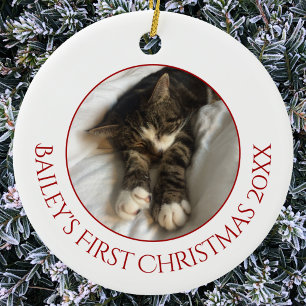 Personalisiertes Katzen-Weihnachtsfoto zum ersten Keramik Ornament