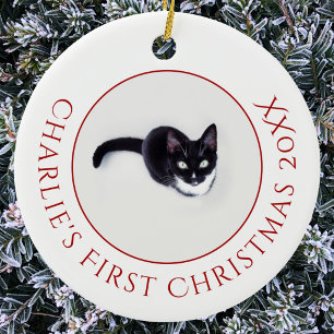 Personalisiertes Katzen-Weihnachtsfoto zum ersten  Keramik Ornament