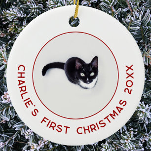 Personalisiertes Katzen-Weihnachtsfoto zum ersten Keramik Ornament