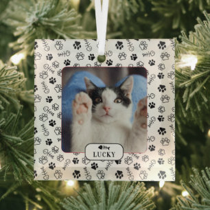 Personalisiertes Katzenfischgräten- und Pfotenabdr Ornament Aus Glas