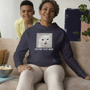 Personalisiertes Katzenliebhaber Navy Blau Weiße T Hoodie