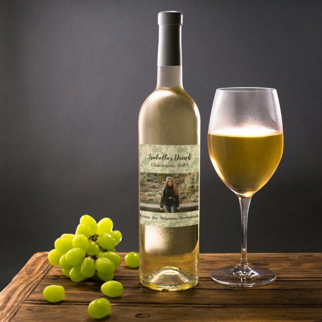 Personalisiertes kausales grünes Foto Weinetikett (Von Creator hochgeladen)