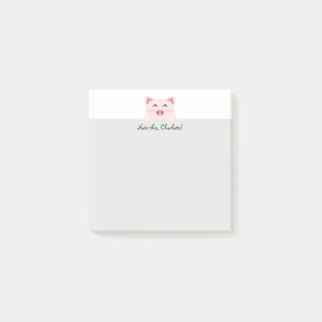 Personalisiertes Kawai Tier - Schwein Post-it Klebezettel (Vorderseite)