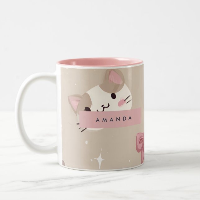 Personalisiertes Kawaii Cat Face Pattern Zweifarbige Tasse (Links)