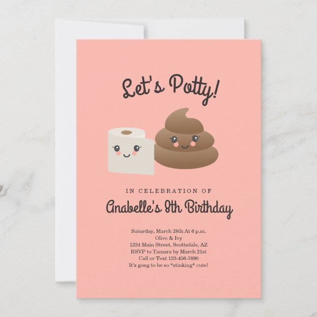 Personalisiertes Kawaii Kack & TP (Toilettenpapier Einladung (Vorderseite)