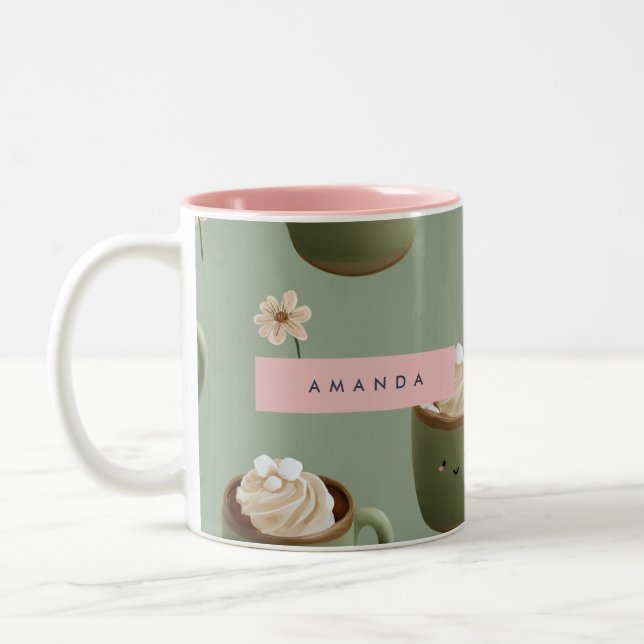 Personalisiertes Kawaii-Kakaomuster Zweifarbige Tasse (Links)