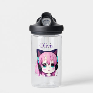 Personalisiertes Kawaii-Mädchen mit Kopfhörern Trinkflasche