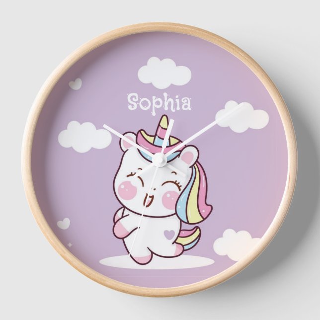 Personalisiertes Kawaii Magical Unicorn Girls Kind Uhr (Vorderseite)