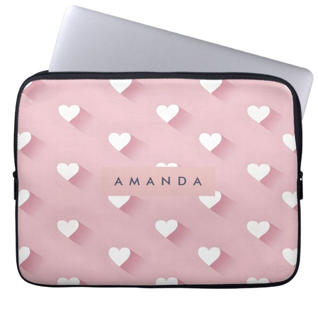 Personalisiertes Kawaii Rosa Herz Laptopschutzhülle (Vorderseite)