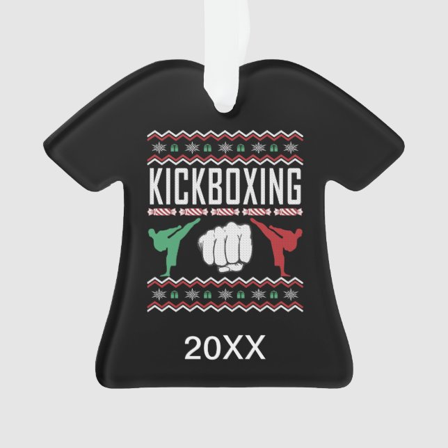 Personalisiertes Kickboxing Ugly Christmas Sweater Ornament (Vorderseite)