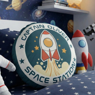 Personalisiertes Kids Space Ship Rundes Kissen