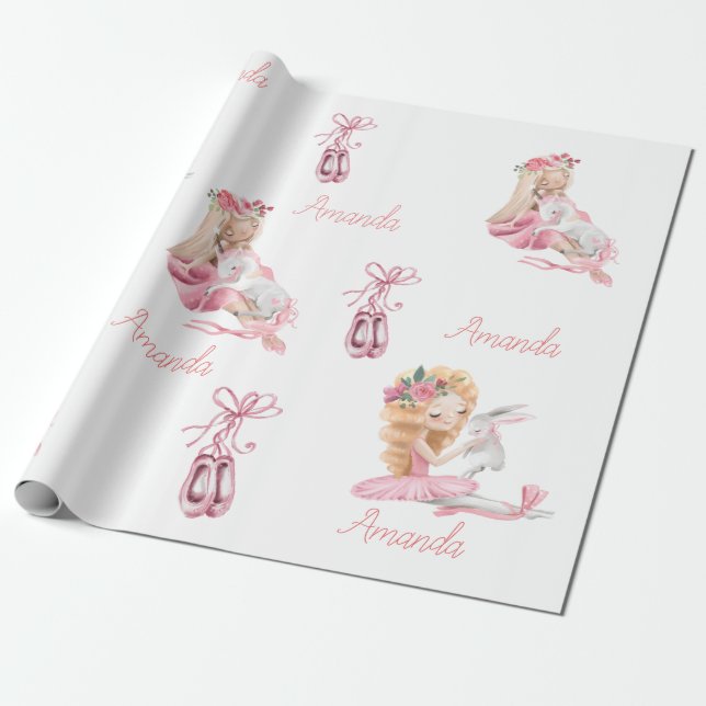 Personalisiertes Kind Ballerina Einfahrt Bunny Geschenkpapier (Ungerollt)