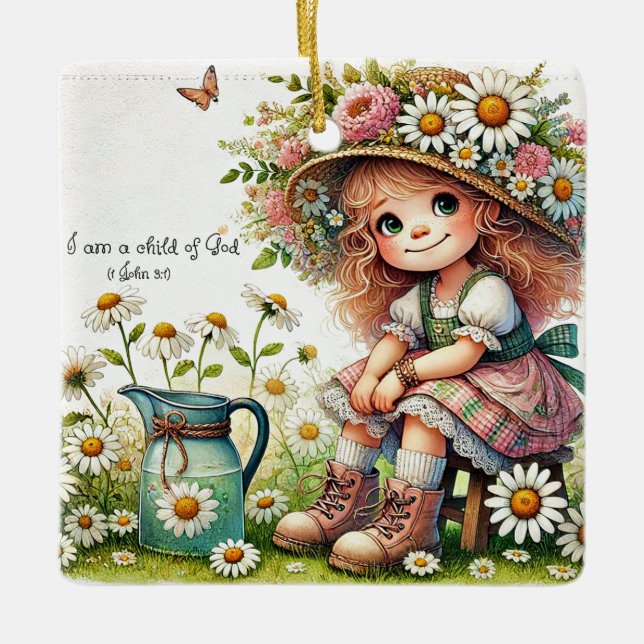 Personalisiertes Kind des Gottesmädchens Keramikornament (Vorderseite)