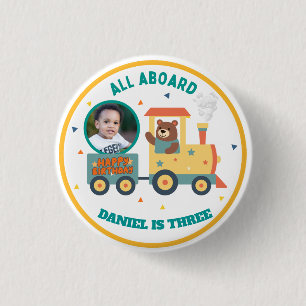 Personalisiertes Kinder-Zug-Geburtstagsfoto  Button