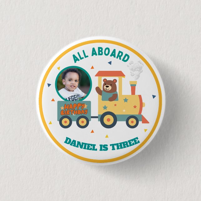 Personalisiertes Kinder-Zug-Geburtstagsfoto  Button (Vorderseite)