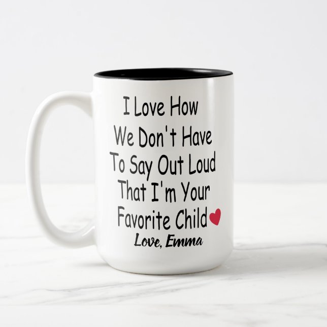 Personalisiertes Kindergeschenk für Mama oder Papa Zweifarbige Tasse (Links)
