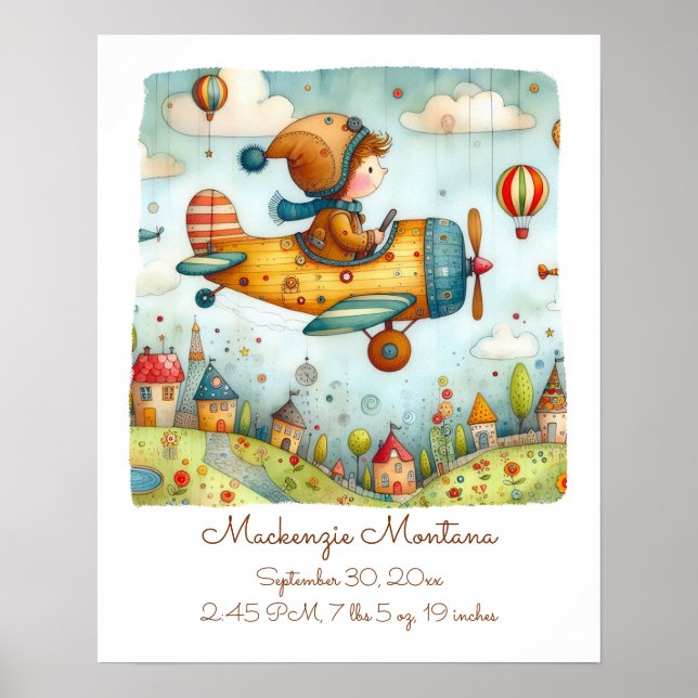 Personalisiertes Kinderzimmer Art Child Flying Flu Poster (Vorne)
