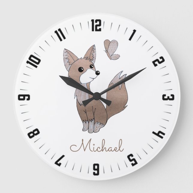 Personalisiertes Kinderzimmer aus Holz Große Wanduhr (Vorderseite)
