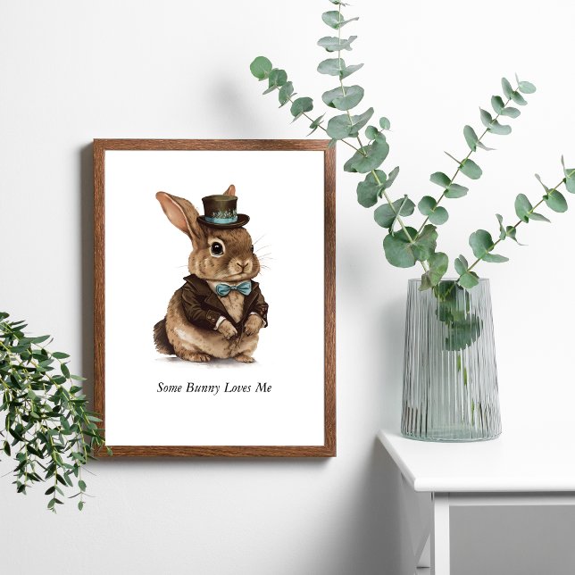 Personalisiertes Kinderzimmer Wall Art Kids Room Poster (Adorable Bunny Dressed in Top  Hat Jacket and bow tie. Personalize it.)