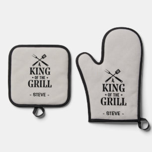 Personalisiertes King of the Grill BBQ Ofenhandschuh & Topflappen-Set