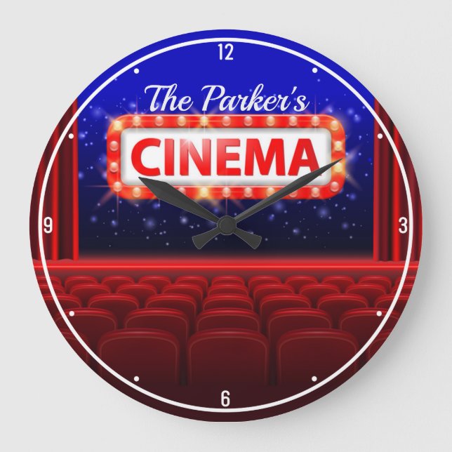 Personalisiertes Kino Kino Familienzimmer Große Wanduhr (Vorderseite)