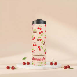 Personalisiertes Kirsch-Dessert-Muster Cute Name Thermosbecher