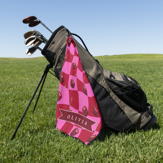 Personalisiertes Kirsch-Gingham Retro Individuelle Golfhandtuch (Gras)