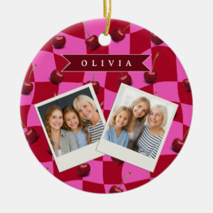 Personalisiertes Kirsch-Gingham Retro Individuelle Keramik Ornament