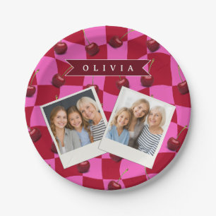 Personalisiertes Kirsch-Gingham Retro Individuelle Pappteller
