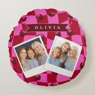Personalisiertes Kirsch-Gingham Retro Individuelle Rundes Kissen