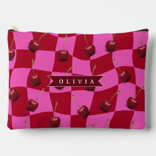 Personalisiertes Kirsch-Gingham Retro Individuelle Zubehörtasche