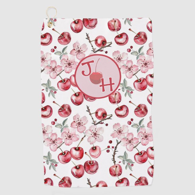 Personalisiertes Kirschblossom und Monogramm Golfhandtuch (Vorderseite)