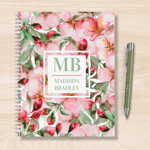Personalisiertes Kirschblüten-Monogramm-Namel Notizbuch