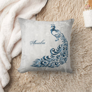 Personalisiertes Kissen mit blauem Pfau