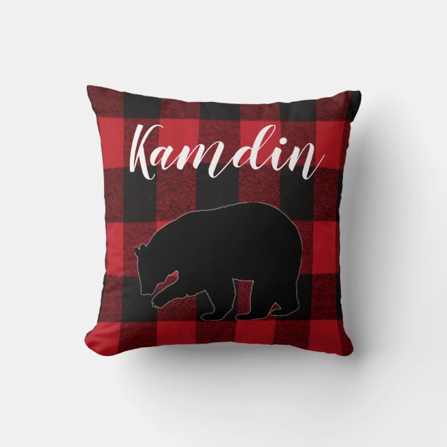 Personalisiertes Kissen Rotes Buffalo Karierter Bä (Vorderseite)