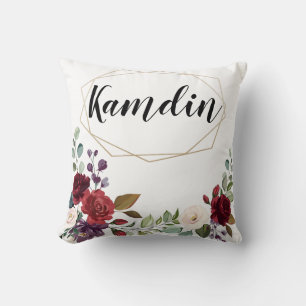 Personalisiertes Kissen Weiße Rosen, goldenes Flo