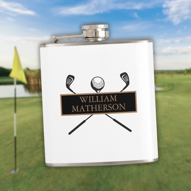 Personalisiertes klassisches Gold und Schwarz Flachmann (Personalized Elegant Classic Gold and Black Flask)