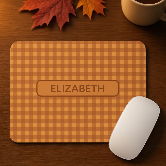 Personalisiertes Klassisches Kürbis Herbst Gingham Mousepad (Von Creator hochgeladen)