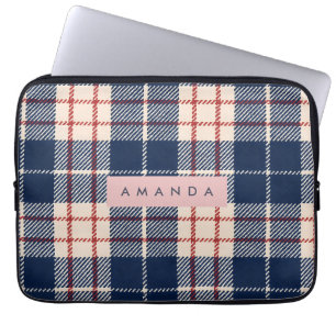 Personalisiertes klassisches Navy- und rotes Karom Laptopschutzhülle