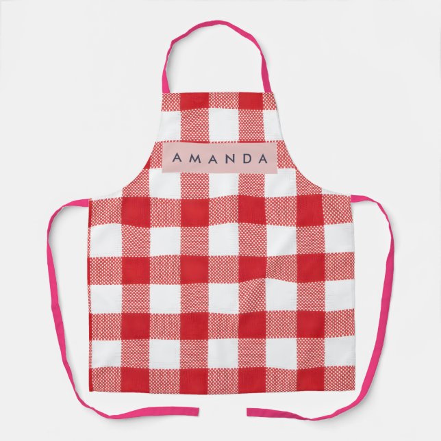 Personalisiertes Klassisches Rotes Gingham-Karo Schürze (Vorderseite)
