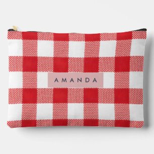 Personalisiertes Klassisches Rotes Gingham Karo Zubehörtasche