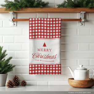 Personalisiertes klassisches rotes Gingham-Weihnac Geschirrtuch