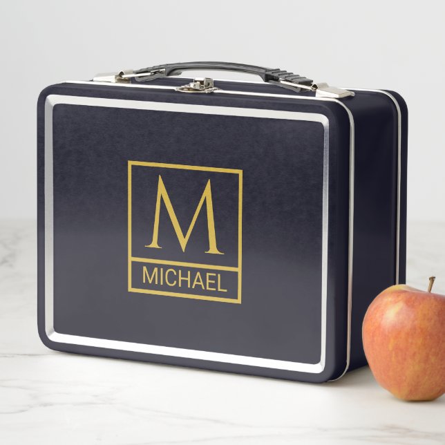 Personalisiertes klassisches Schwarz mit Initialen Metall Brotdose (Beispiel)