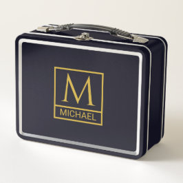 Personalisiertes klassisches Schwarz mit Initialen Metall Brotdose