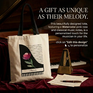 Personalisiertes Klavier mit rosa Rose Tragetasche