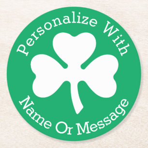 PERSONALISIERTES Kleeblatt St Patricks Day Runder Pappuntersetzer