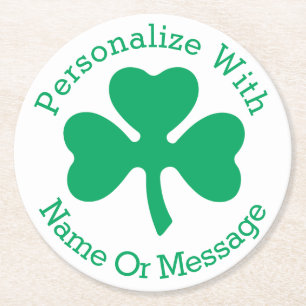 PERSONALISIERTES Kleeblatt St Patricks Day Runder Pappuntersetzer
