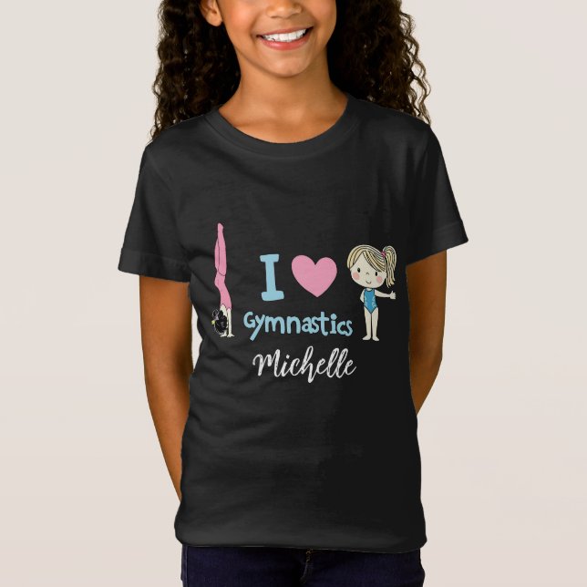 Personalisiertes Kleines GymnastGirl, I Liebe Gymn T-Shirt (Vorderseite)
